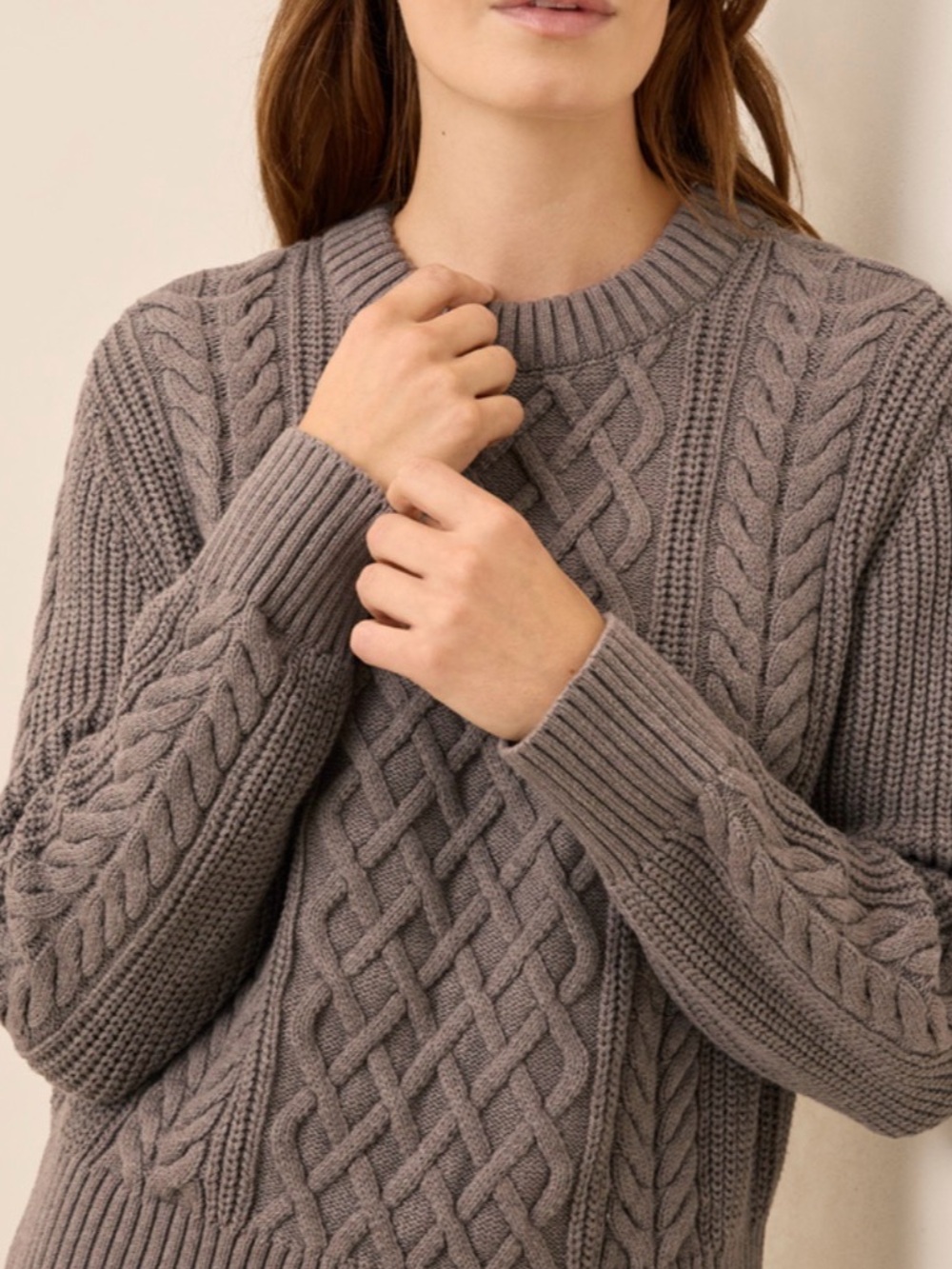 Pact Cable Knit Sweater Deep Taupe Heather